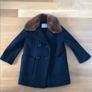 NWT Zara girls black wool coat w/ faux fur collar